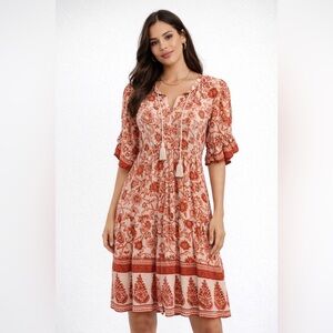 BAND OF THE FREE Floral Red and White Dress NWT